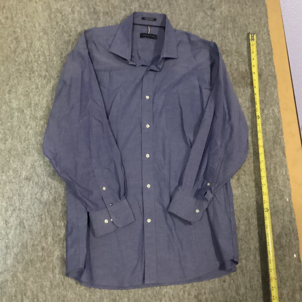 Tommy Hilfiger Men's Regular Fit Stretch Dress Shirt Wrinkle Free Blue XL
